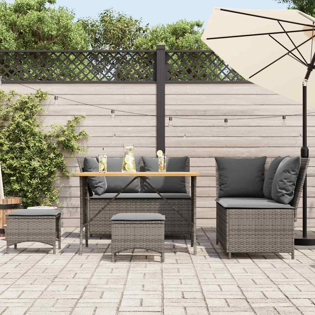 vidaXL 5-delige Loungeset met kussens poly rattan grijs