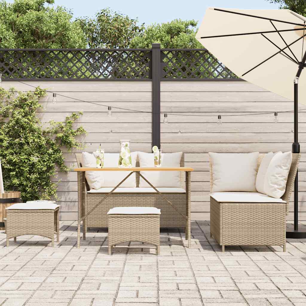 vidaXL 5-delige Loungeset met kussens poly rattan beige