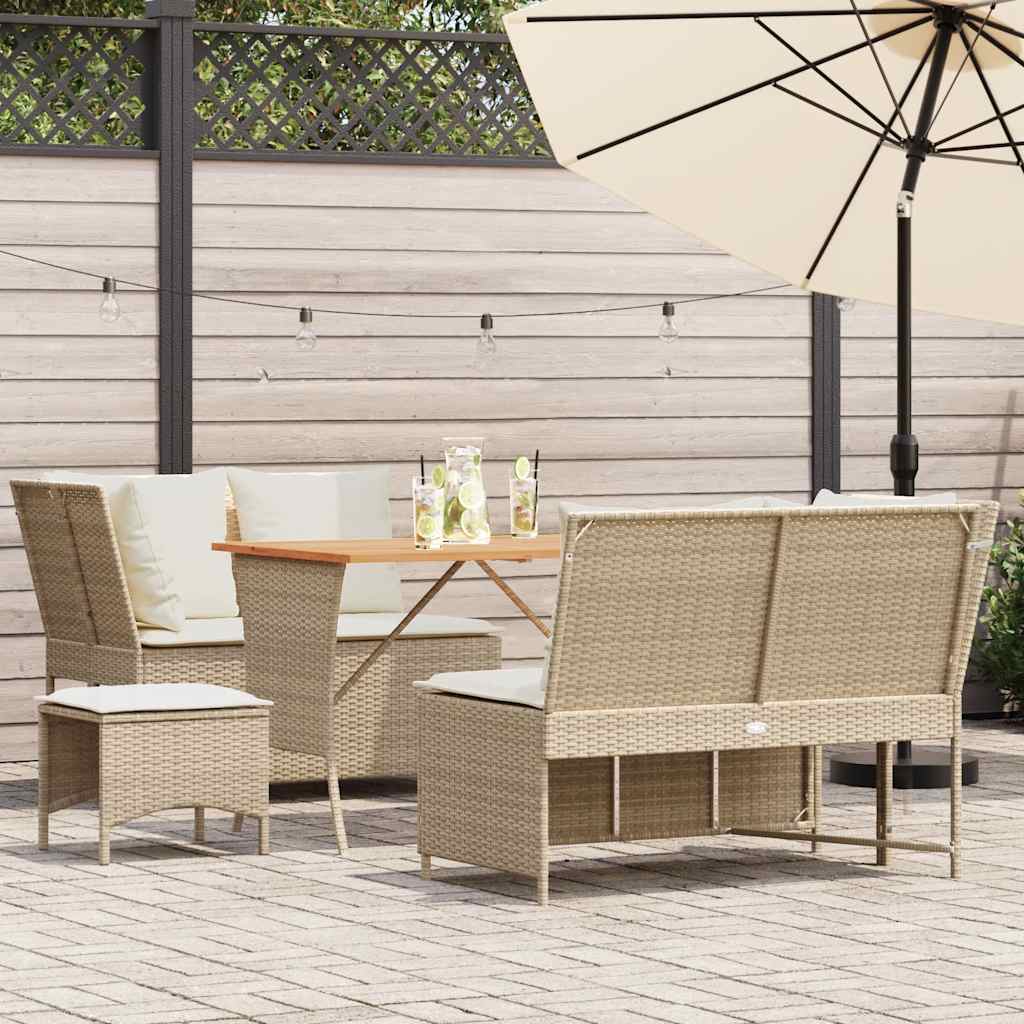 vidaXL 5-tlg. Garten-Sofagarnitur mit Kissen Beige Poly Rattan