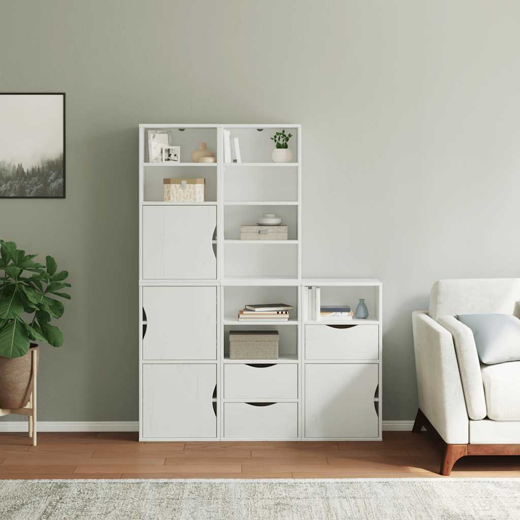 vidaXL Bijzetkasten 5 st 40x24x79 cm massief grenenhout wit afbeelding