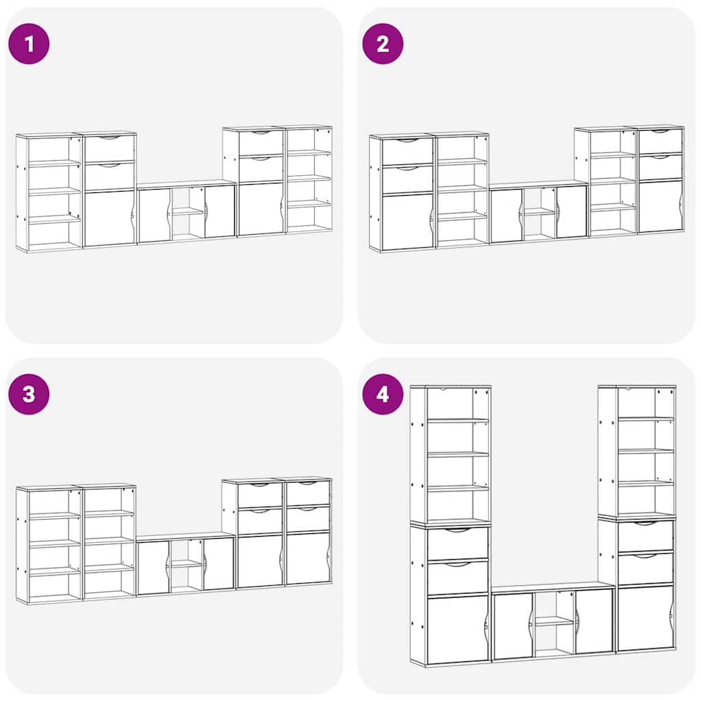 Unități TV 5 piese cu depozitare „ODDA” din lemn masiv de pin