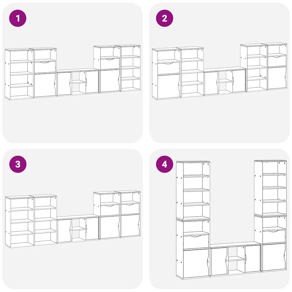 Unități TV 5 piese cu depozitare „ODDA” din lemn masiv de pin