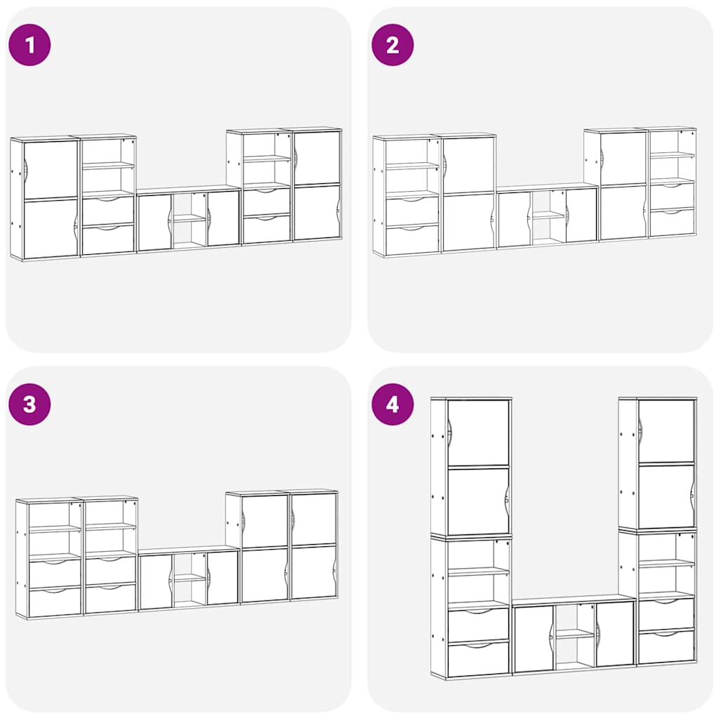 Unități TV 5 piese cu depozitare „ODDA” din lemn masiv de pin