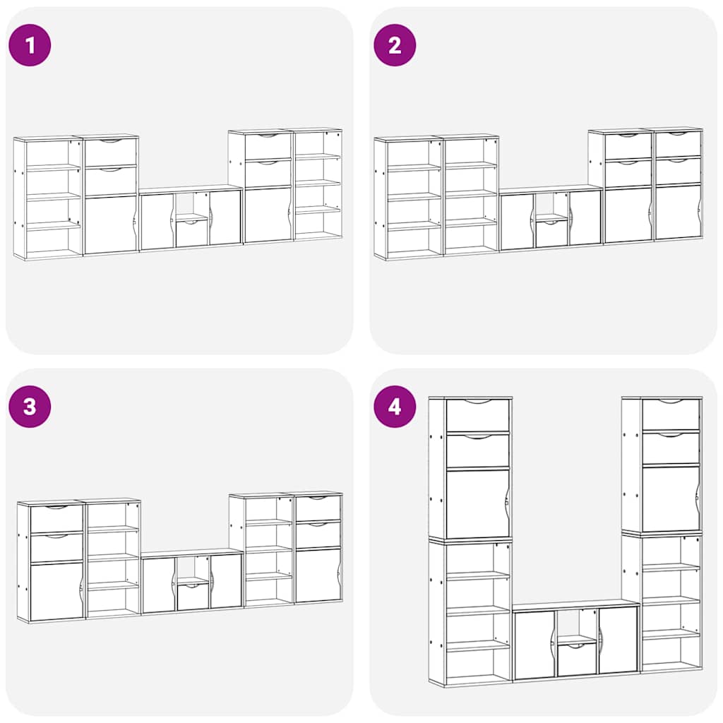 Unități TV 5 piese cu depozitare ODDA din lemn masiv de pin alb