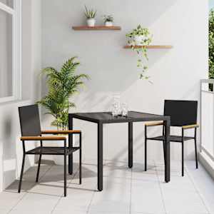 Zahradní jídelní souprava 3 pcs Černá polyratan - obrázek 1