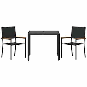 Zahradní jídelní souprava 3 pcs Černá polyratan - obrázek 7