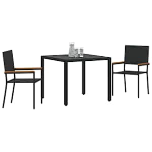 Zahradní jídelní souprava 3 pcs Černá polyratan - obrázek 3