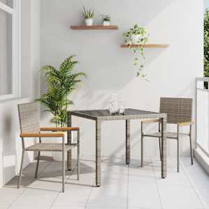 Zahradní jídelní souprava 3 pcs Šedá polyratan - obrázek 1