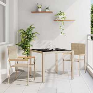 Zahradní jídelní souprava 3 pcs Béžová polyratan - obrázek 1