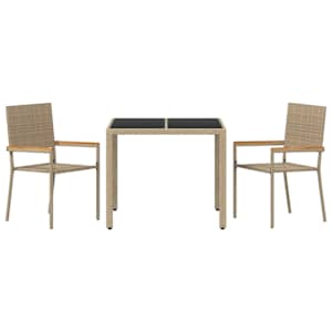 Zahradní jídelní souprava 3 pcs Béžová polyratan - obrázek 7