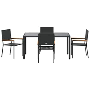 Zahradní jídelní souprava 5 pcs Černá polyratan - obrázek 7