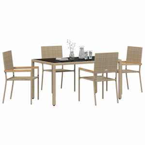 Zahradní jídelní souprava 5 pcs Béžová polyratan - obrázek 3