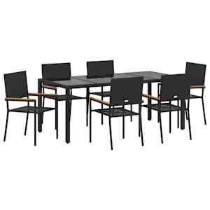 Zahradní jídelní souprava 7 pcs Černá polyratan - obrázek 2