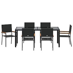 Zahradní jídelní souprava 7 pcs Černá polyratan - obrázek 7