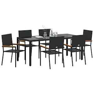 Zahradní jídelní souprava 7 pcs Černá polyratan - obrázek 3