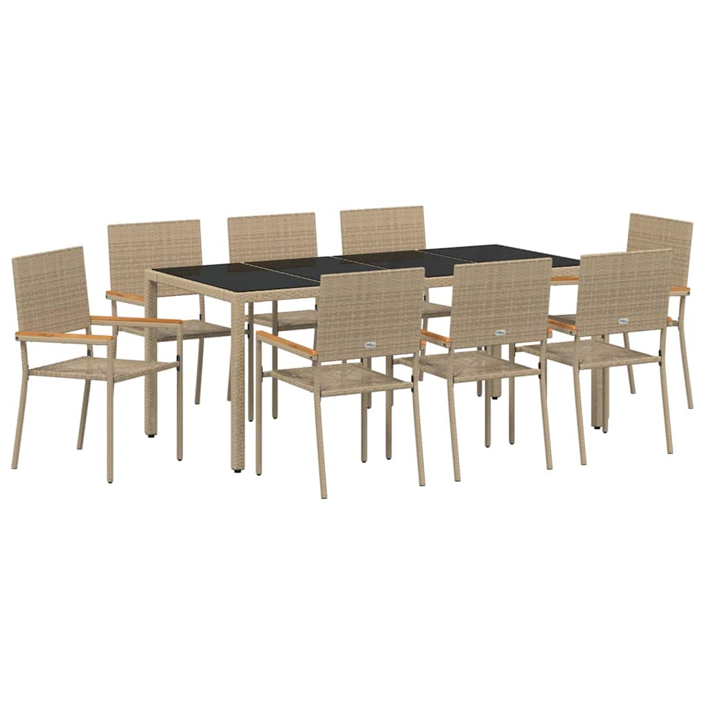 9-osainen puutarhan ruokailu-setti beige poly rattan, vidaXL pinottavat puutarhatuolit pehmusteilla 2 kpl beige poly rattan
