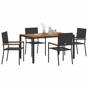 Zahradní jídelní souprava 5 pcs Černá polyratan - obrázek 3