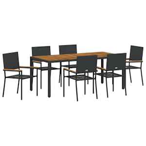 Zahradní jídelní souprava 7 pcs Černá polyratan - obrázek 2