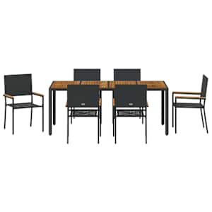 Zahradní jídelní souprava 7 pcs Černá polyratan - obrázek 7