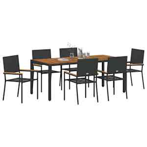 Zahradní jídelní souprava 7 pcs Černá polyratan - obrázek 3