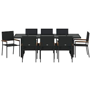 Zahradní jídelní souprava 9 pcs Černá polyratan - obrázek 7