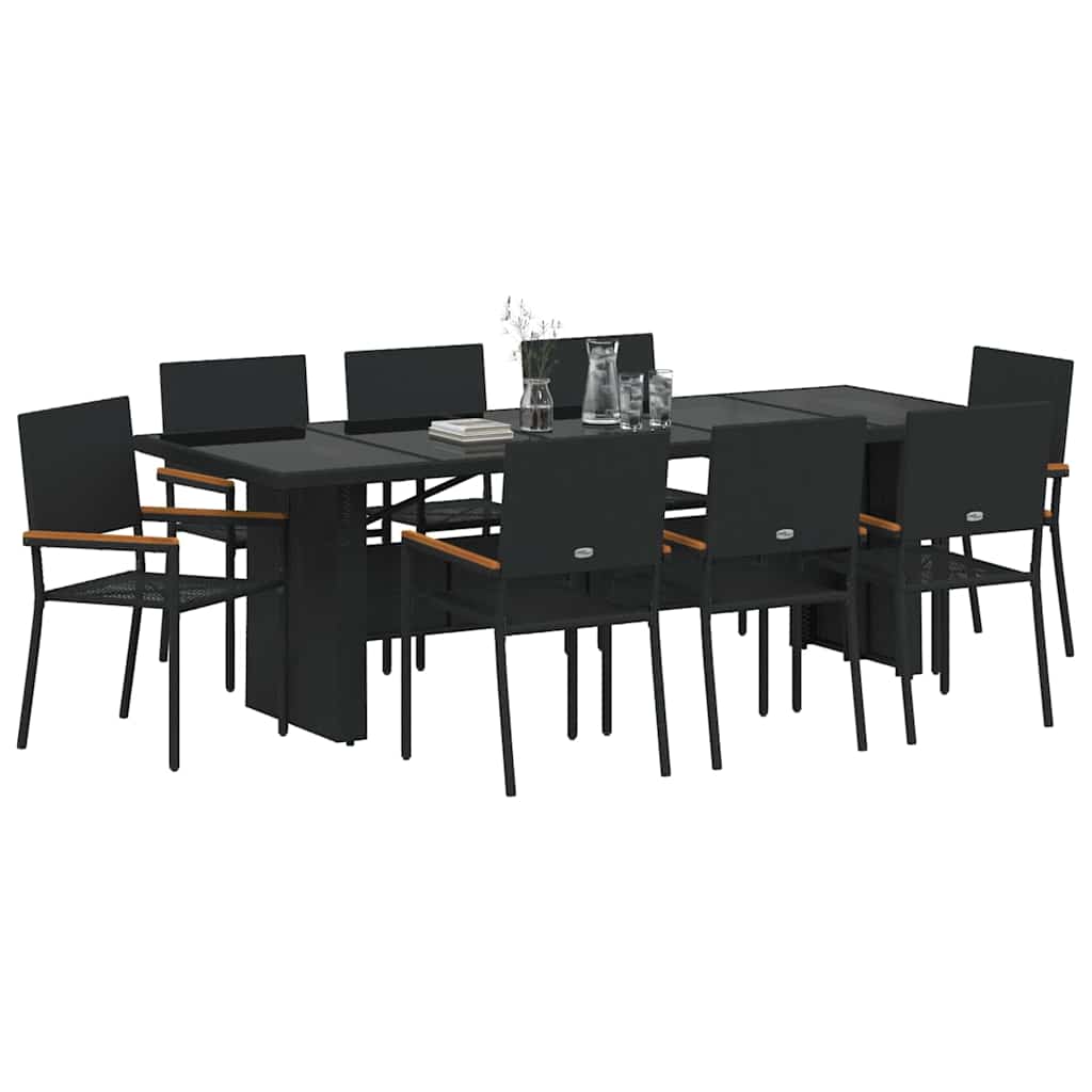 vidaXL Tuin Eetset 9 pcs Zwart Poly riet