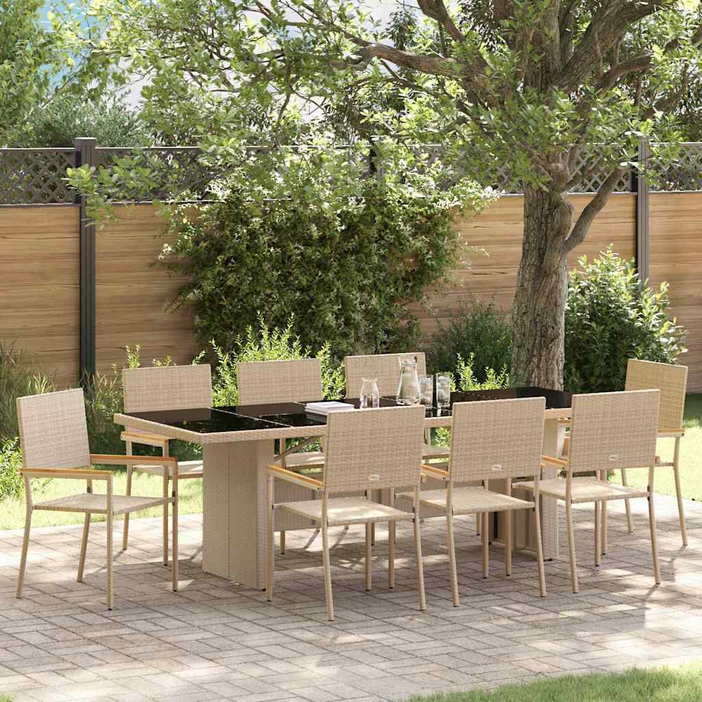 9-delt have spisesæt i beige poly rattan