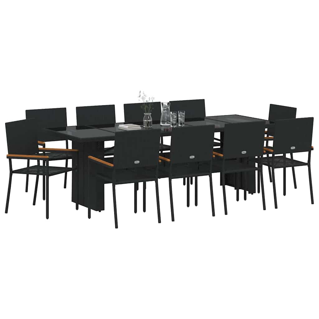 vidaXL Tuin Eetset 11 pcs Zwart Poly riet