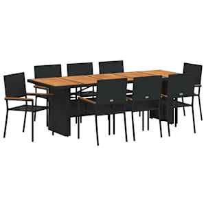 Zahradní jídelní souprava 9 pcs Černá polyratan - obrázek 2