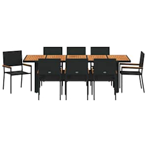 Zahradní jídelní souprava 9 pcs Černá polyratan - obrázek 7
