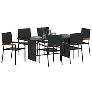 Zahradní jídelní souprava 7 pcs Černá polyratan - obrázek 3