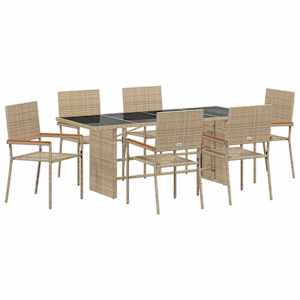 Zahradní jídelní souprava 7 pcs Béžová polyratan - obrázek 2