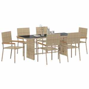 Zahradní jídelní souprava 7 pcs Béžová polyratan - obrázek 3