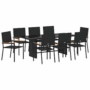 Zahradní jídelní souprava 9 pcs Černá polyratan - obrázek 2