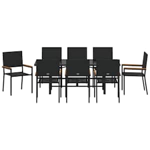 Zahradní jídelní souprava 9 pcs Černá polyratan - obrázek 7