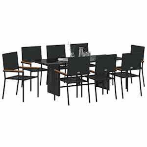 Zahradní jídelní souprava 9 pcs Černá polyratan - obrázek 3