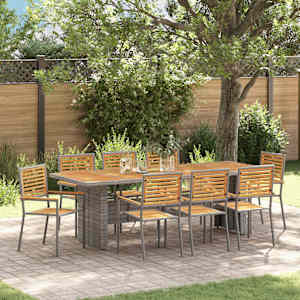 Komplet za jedilnico v vrtu 9 pcs Siva in rjava poli ratan