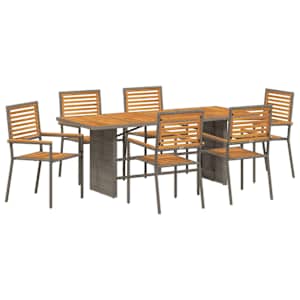 Zahradní jídelní souprava 7 pcs Šedá a hnědá polyratan - obrázek 2