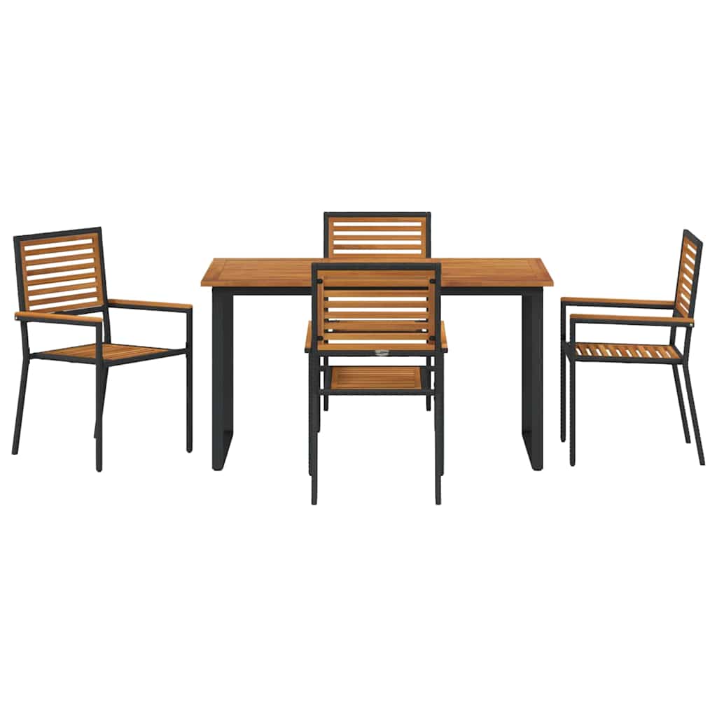 Tuin eettafelset 5 pcs Zwart Massief Acaciahout image 7