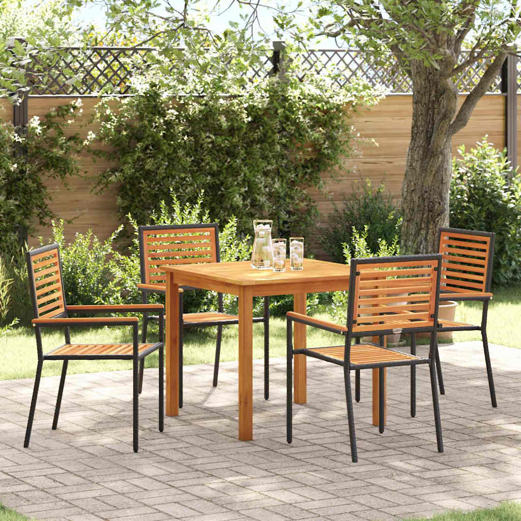 Puutarhapöytäsetti 5 pcs Musta 85 x 85 x 74 cm Muovia ja puuta