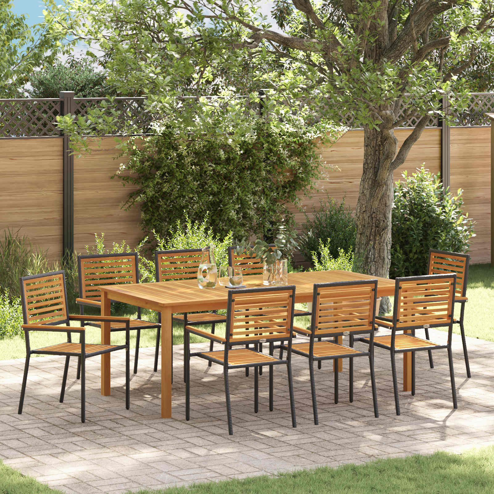 vidaXL Set de masă pentru grădină 9 pcs Negru Lemn Solid de Acacia