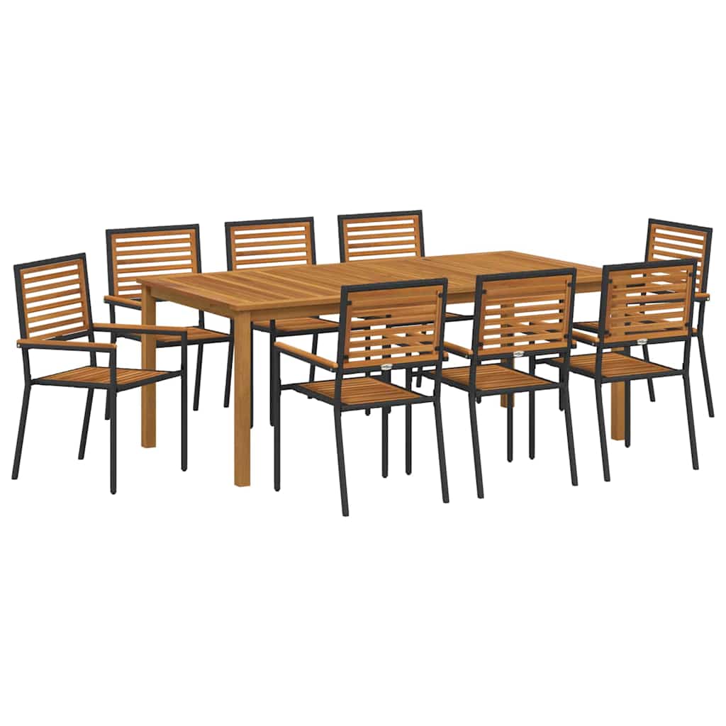 Puutarhan ruokapöytäsetti 9 pcs Musta 200 x 100 x 74 cm