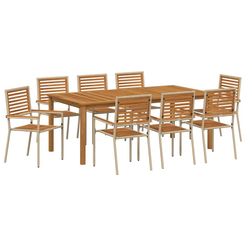 Puutarhan ruokailusetti 9 pcs Beige 200 x 100 x 74 cm
