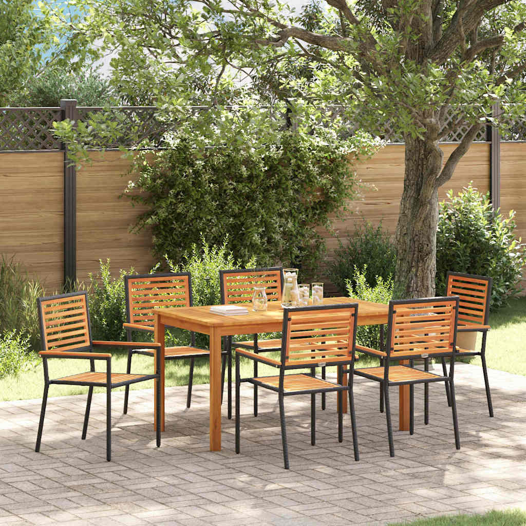 7 dele Have Spisegruppe Sort Poly Rattan Akacie&&vidaXL Stabelbare Havestole med puder 2 stk Sort Poly Rattan