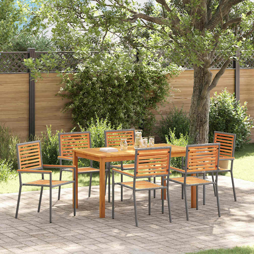 7-osaline aia söögikomplekt Hall Poly Rattan Acacia, vidaXL virnastatavad aia toolid padjaga 2 tk Hall Poly Rattan