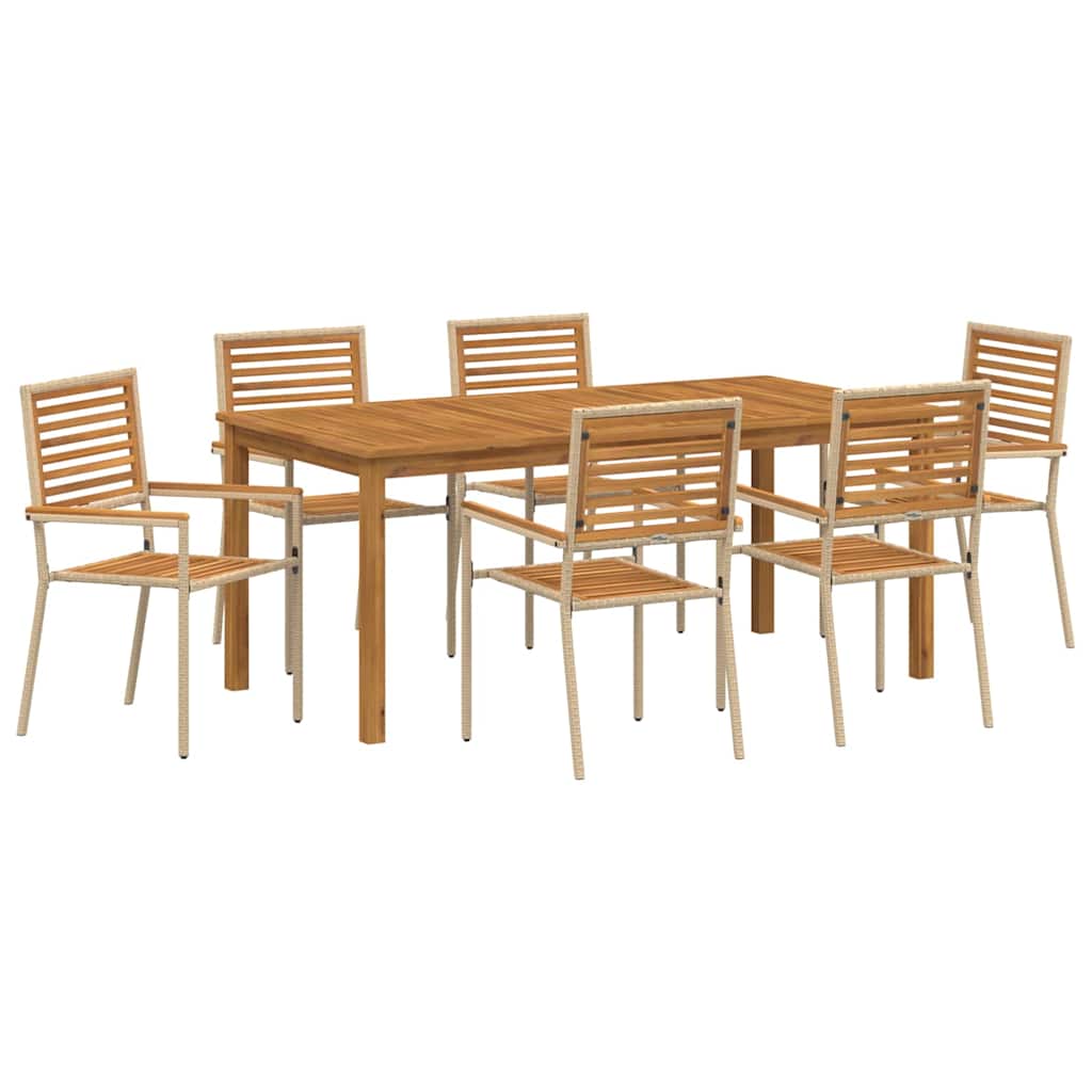 Puutarhan ruokailusetti 7 pcs Beige 180 x 90 x 75 cm