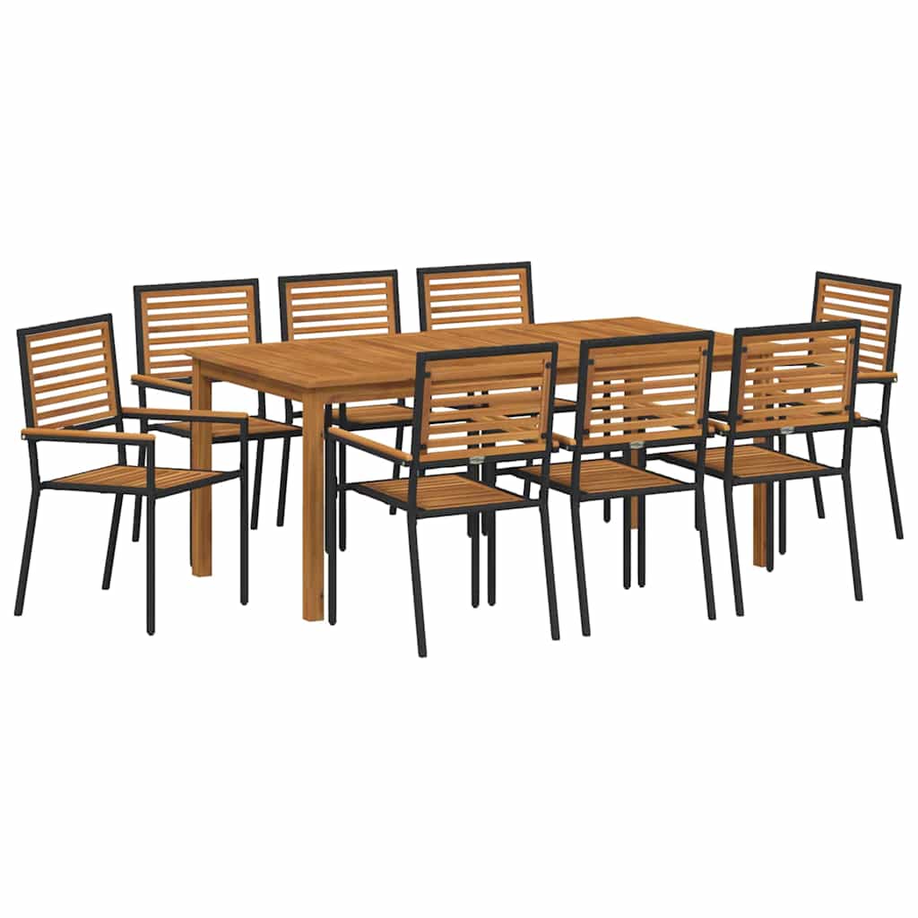 Puutarhan ruokailusysetti 9 pcs Musta 180 x 90 x 75 cm