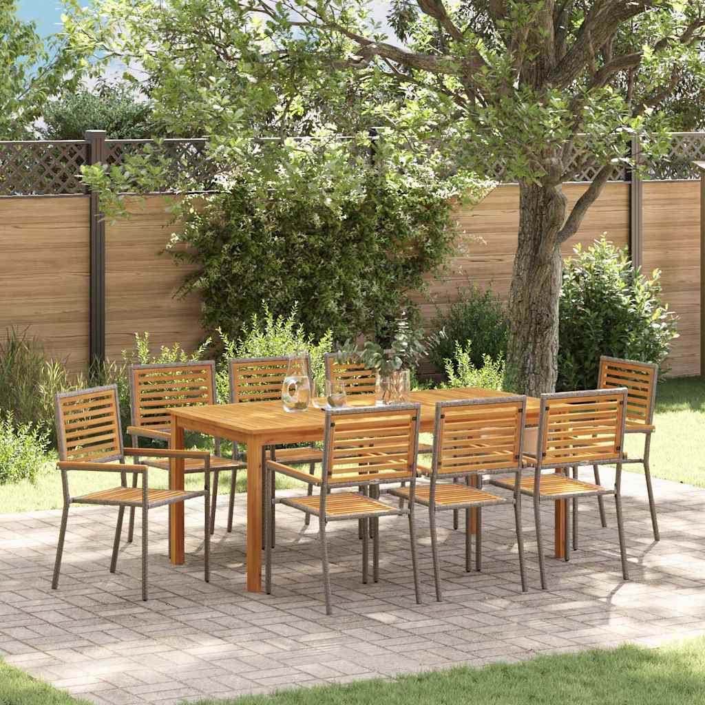 9-teiliges Garten Esszimmer Set Grau Poly Rattan Akazie