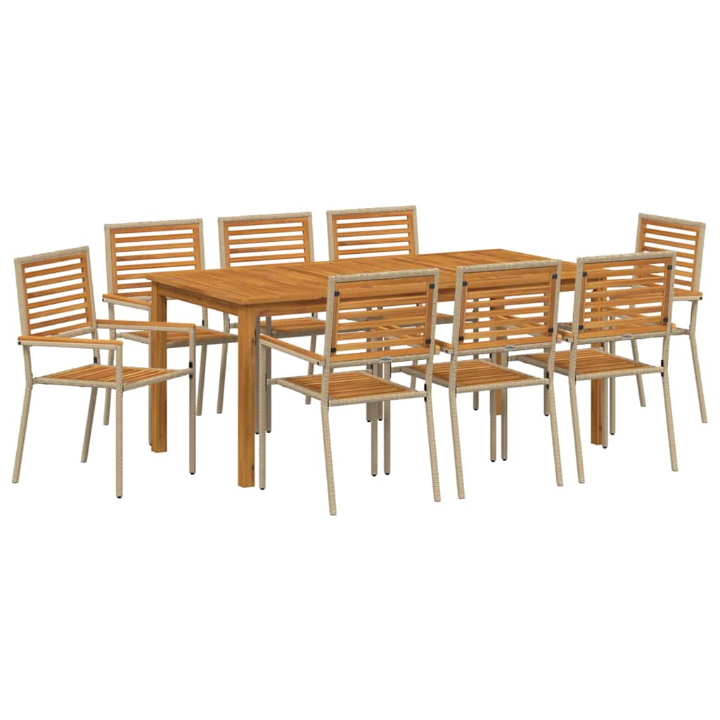 Puutarhan ruokailusetti 9 pcs Beige 180 x 90 x 75 cm