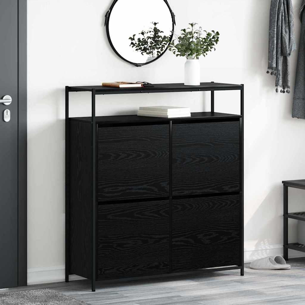 kengäteline 4 kääntyvällä laatikolla Musta tammi 100x34x112 cm